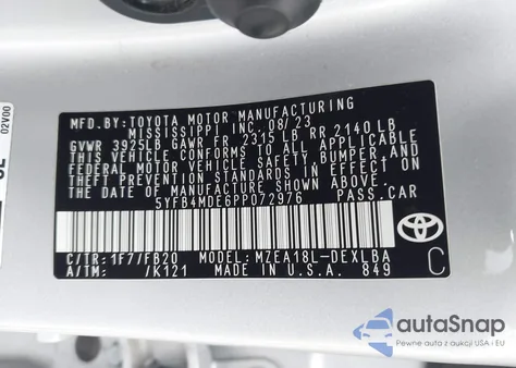 2023 Toyota Corolla Le из США, поврежденный, VIN 5YFB4MDE6PP072976